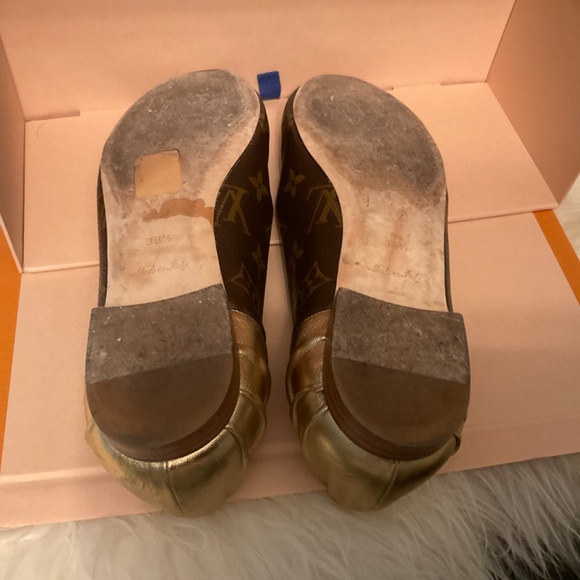 Louis Vuitton Gold/Brown Leather and Monogram Joy Ballet Flats - Picture 7 of 13